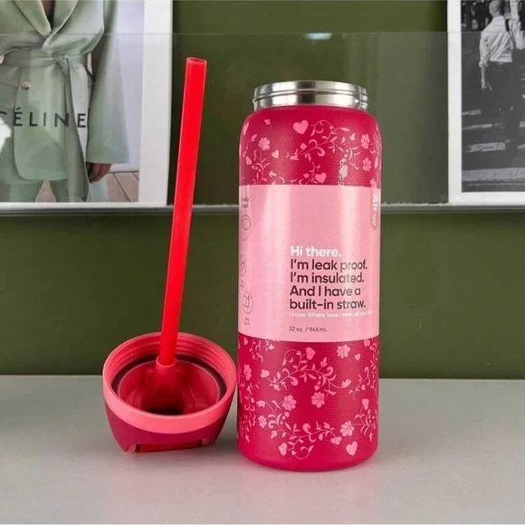 Owala 32 oz love letter xoxo Bright Pink FreeSip stainless steel Water Bottle - Picture 3 of 4